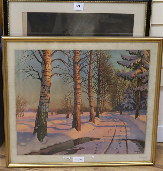 Guermacheff, Frost and Reed colour print, Landscape in winter, signed in pencil 54 x 63cm
